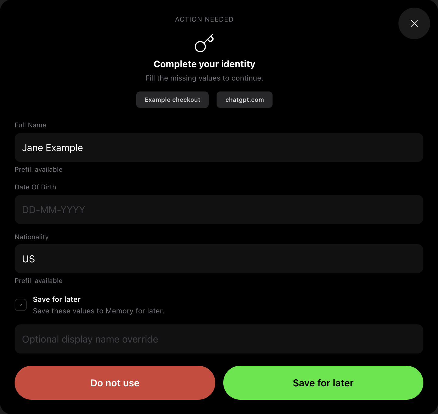 Aftercard asking the user for a missing value